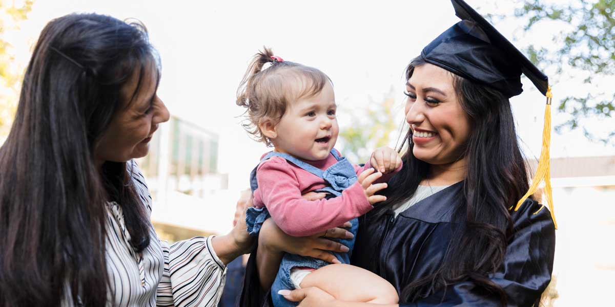 student parent with a child