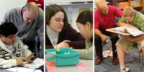 Teachers helping students